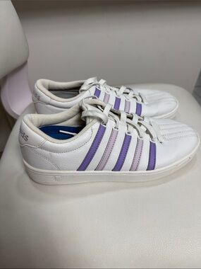 K-Swiss White Sneakers with Lavender Stripe Accents